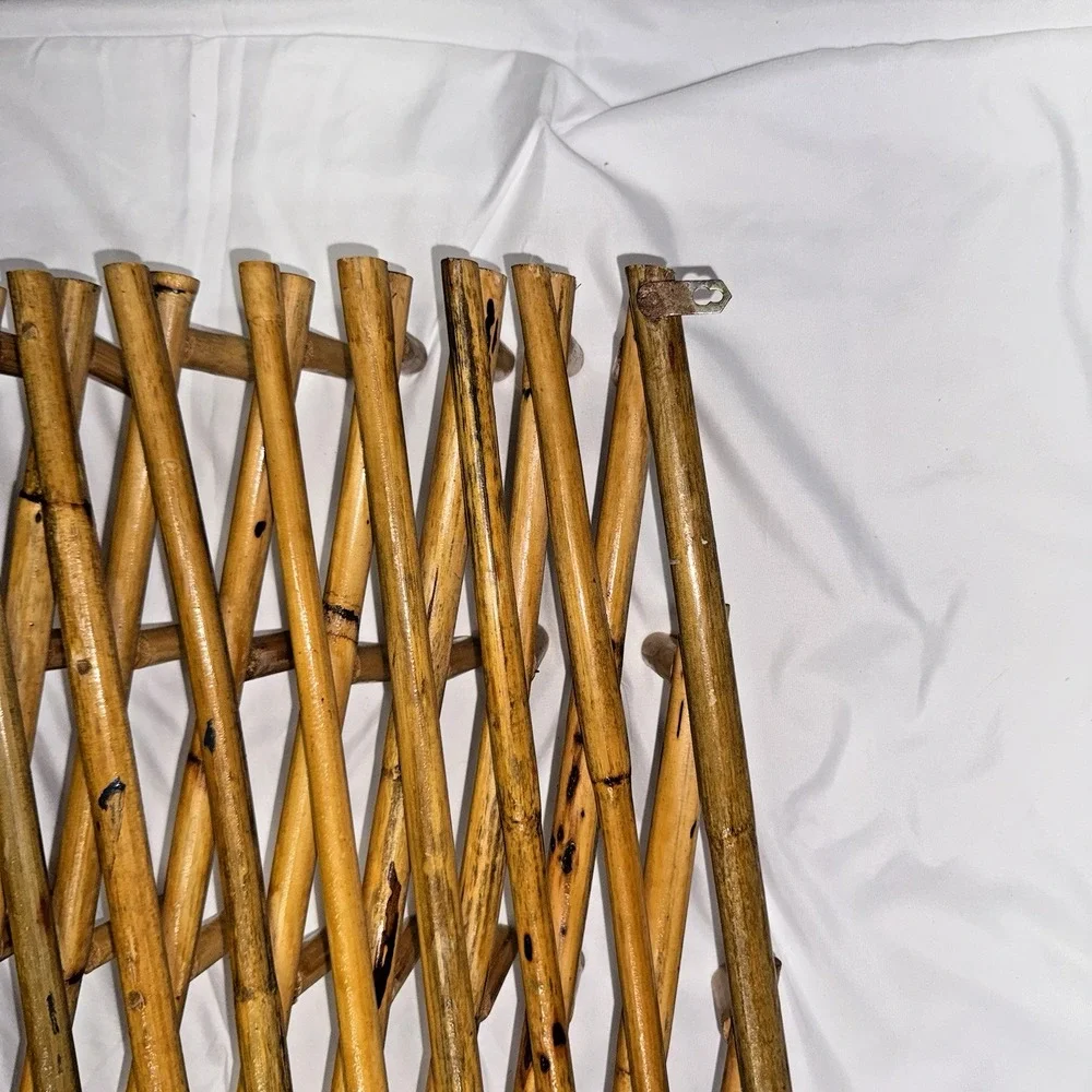 Vintage Bamboo 75 Pegs Wood Accordion Wall Peg Rack Hanging Display Large